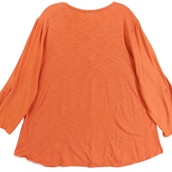 Reba Woman 2X Boho Peasant Top Burnt Orange Lace-Up Paisley Tunic Blouse - Picture 2 of 9